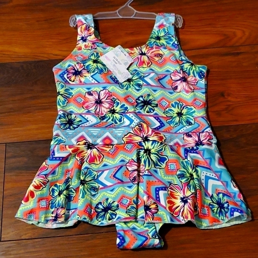 Girls new Hawaiian print one piece swim suit size 11T